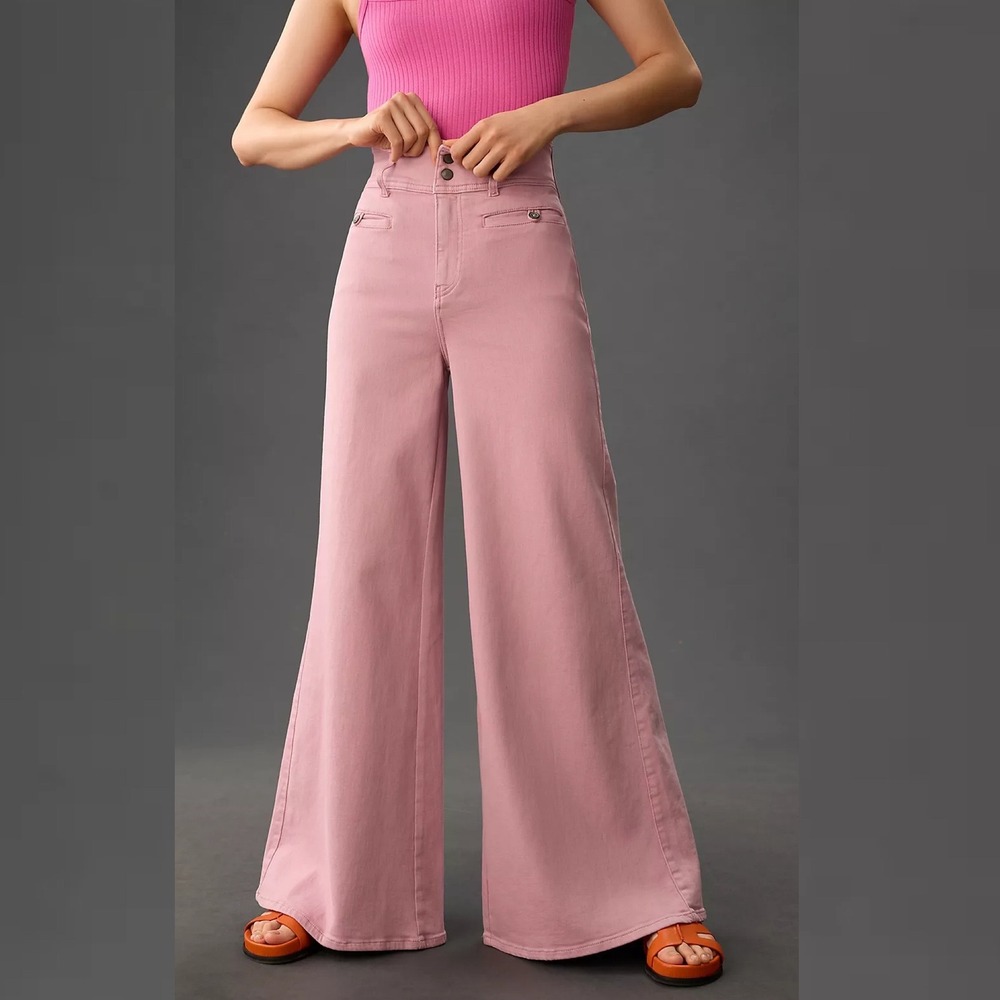Anthropologie Pilcro High Rise Wide Leg Trousers Pink Womens Size 31 Flare Boho